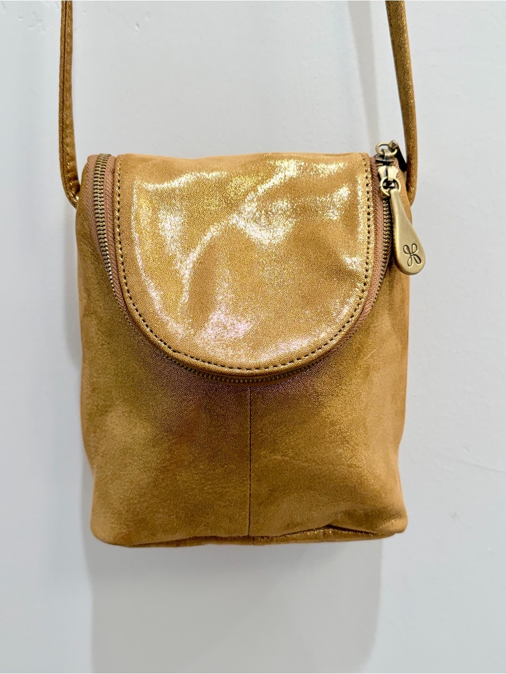 Hobo Fern Metallic Bronze Gold Leather Crossbody Bag Mini Phone Purse NWOT - Picture 6 of 14